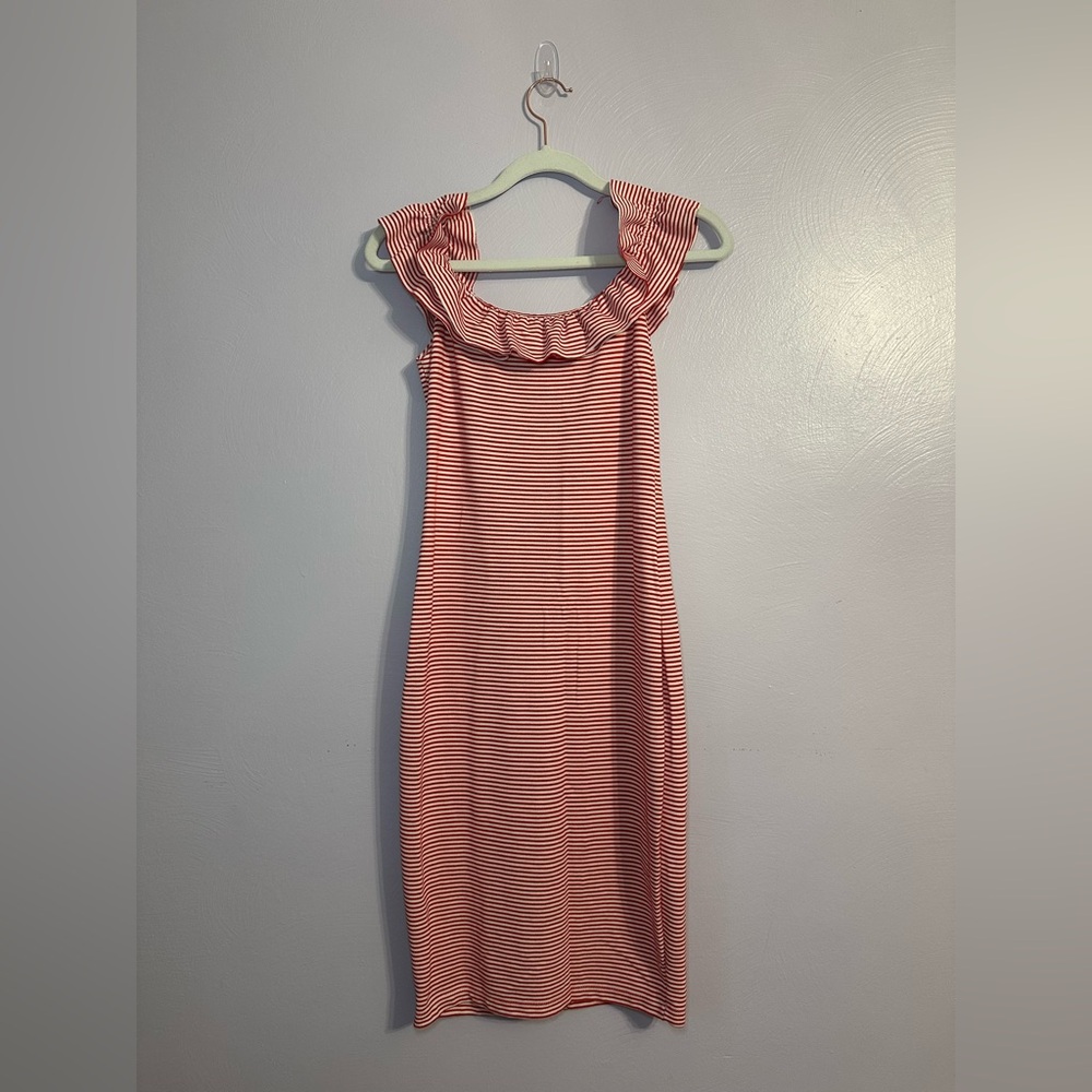 Zara Trafaluc Spring Summer Red and White Striped Ruffle Neck Dress Size Small